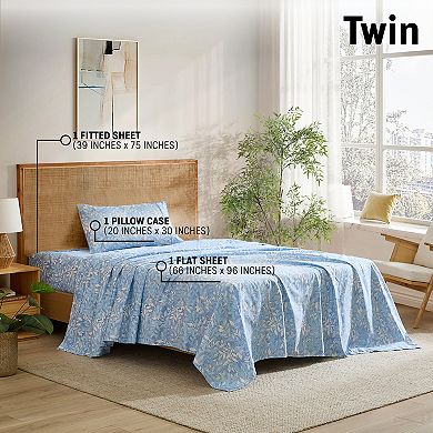 HLC.ME Floral Printed Bed Sheets Set - Wrinkle Resistant & Ultra Soft - Beds up to 15 Inches Deep