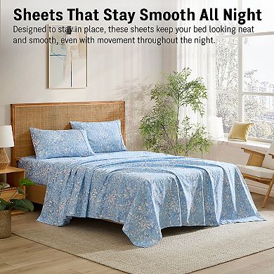 HLC.ME Floral Printed Bed Sheets Set - Wrinkle Resistant & Ultra Soft - Beds up to 15 Inches Deep