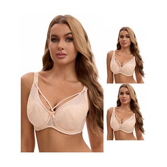 3 Packs Women's Lace Mesh Full Coverage Underwire Soft Cup Light and Breathable Push Up Bras