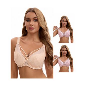 3 Packs Women's Lace Mesh Full Coverage Underwire Soft Cup Light and Breathable Push Up Bras