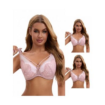 3 Packs Women's Lace Mesh Full Coverage Underwire Soft Cup Light and Breathable Push Up Bras
