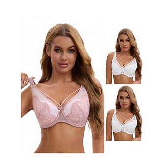 3 Packs Women's Lace Mesh Full Coverage Underwire Soft Cup Light and Breathable Push Up Bras