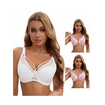 3 Packs Women's Lace Mesh Full Coverage Underwire Soft Cup Light and Breathable Push Up Bras