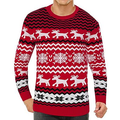 Mens Long Sleeve Crewneck Color Block Christmas Sweater Tops