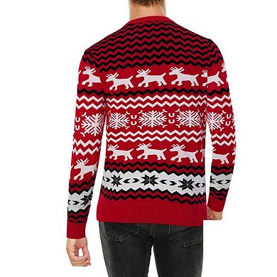 Mens Long Sleeve Crewneck Color Block Christmas Sweater Tops