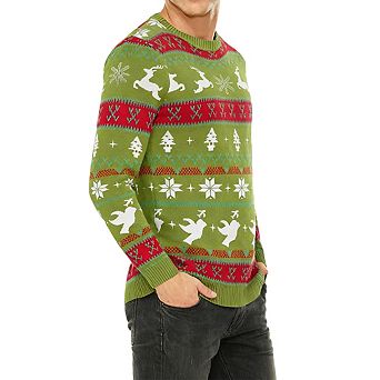 Mens Long Sleeve Crewneck Color Block Christmas Sweater Tops