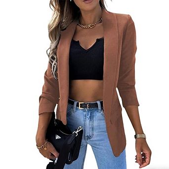 Women's Casual Blazer Open Front 3/4 Sleeve Blazer Jacket