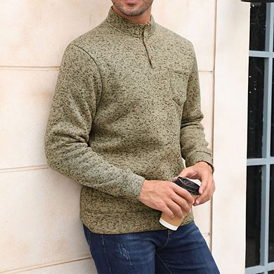 Men's Long Sleeve Fleece Shirt Henley Collar Casual Pullover Top