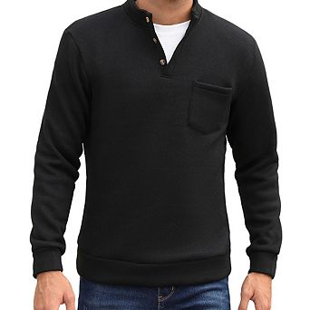 Men's Long Sleeve Fleece Shirt Henley Collar Casual Pullover Top