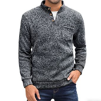 Men's Long Sleeve Fleece Shirt Henley Collar Casual Pullover Top