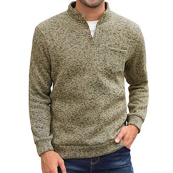 Men's Long Sleeve Fleece Shirt Henley Collar Casual Pullover Top