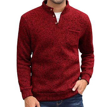 Men's Long Sleeve Fleece Shirt Henley Collar Casual Pullover Top