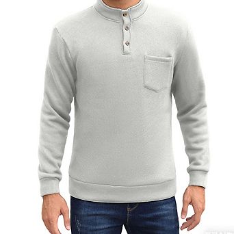 Men's Long Sleeve Fleece Shirt Henley Collar Casual Pullover Top