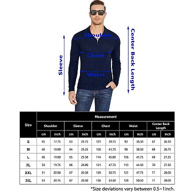 Mens Fall Casual Quarter Zip Sweater Pullover Knit Shirt Long Sleeve Stand Collar Stretch Top Blouse