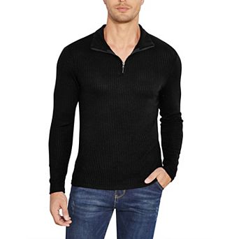 Mens Fall Casual Quarter Zip Sweater Pullover Knit Shirt Long Sleeve Stand Collar Stretch Top Blouse
