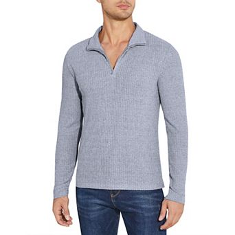 Mens Fall Casual Quarter Zip Sweater Pullover Knit Shirt Long Sleeve Stand Collar Stretch Top Blouse