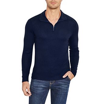 Mens Fall Casual Quarter Zip Sweater Pullover Knit Shirt Long Sleeve Stand Collar Stretch Top Blouse