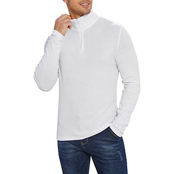 Mens Fall Casual Quarter Zip Sweater Pullover Knit Shirt Long Sleeve Stand Collar Stretch Top Blouse