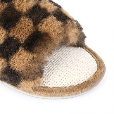 Women's Plush Slippers Checkered Pattern with Contrast Trim Cozy Non-Slip Flat Indoor House Shoes