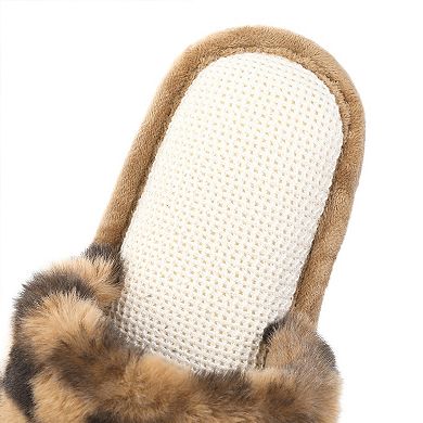 Women's Plush Slippers Checkered Pattern with Contrast Trim Cozy Non-Slip Flat Indoor House Shoes