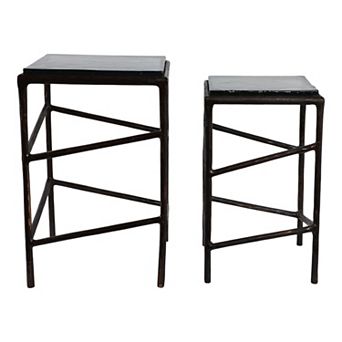 13/16 in Square Glass Top End Tables (Set of 2)
