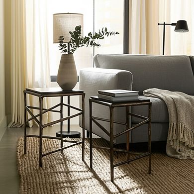 13/16 in. Square Glass Top End Tables (Set of 2)