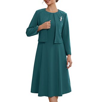 Women's Wedding Guest Suit Dress Two Pieces Sets Formal Sleeveless Dress and Crop Blazer Shrug