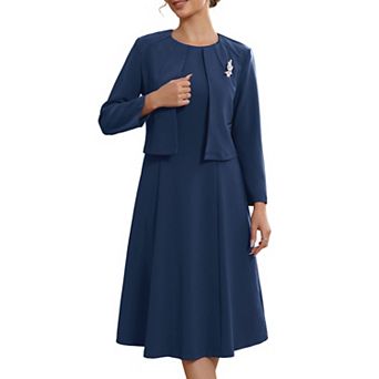 Women's Wedding Guest Suit Dress Two Pieces Sets Formal Sleeveless Dress and Crop Blazer Shrug