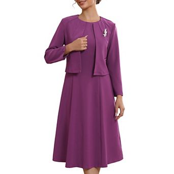 Women's Wedding Guest Suit Dress Two Pieces Sets Formal Sleeveless Dress and Crop Blazer Shrug