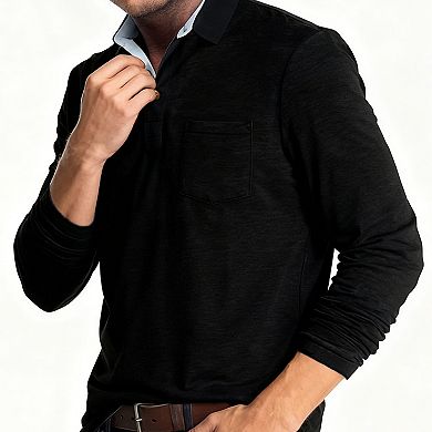 Men's Long Sleeve Polo Shirt Casual Button Down Collar Top With Pocket