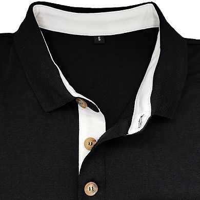 Men's Long Sleeve Polo Shirt Casual Button Down Collar Top With Pocket