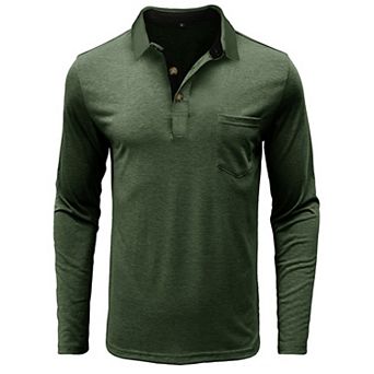 Men's Long Sleeve Polo Shirt Casual Button Down Collar Top With Pocket