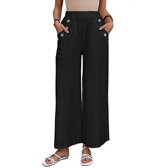 Women Loose Wide Leg Pants Hight Waist Elastic Casual Lounge Trousers Summer with Pockets