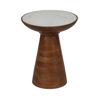 16 in Round Wood Accent Table with Marble Top