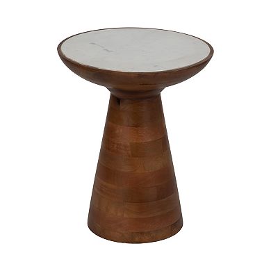 16 in. Round Wood Accent Table with Marble Top