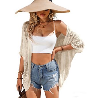 Women's Open Front Cover Up Crochet Beach Cardigan Sweater Casual Loose Fit Half Sleeve
