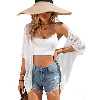 Women's Open Front Cover Up Crochet Beach Cardigan Sweater Casual Loose Fit Half Sleeve