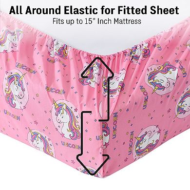 HLC.ME Printed Kids Bed Sheets Set - Wrinkle Resistant & Ultra Soft - Beds up to 15 Inches Deep