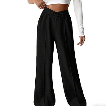 Women's High Waisted Wide Leg Pants V Waist Elastic Waist Casual Pants
