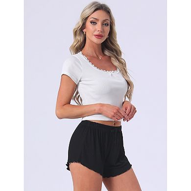 Women's Shorts Scalloped Hem Elastic Waist Adjustable Drawstring Ruffle Soft Cozy Sleepwear
