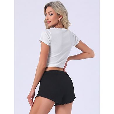 Women's Shorts Scalloped Hem Elastic Waist Adjustable Drawstring Ruffle Soft Cozy Sleepwear