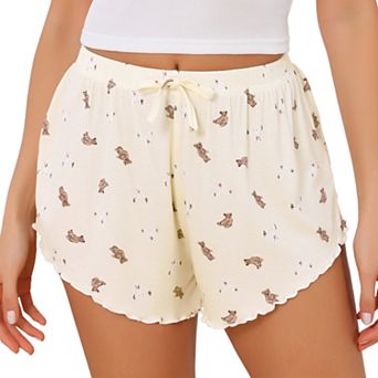 Women's Shorts Scalloped Hem Elastic Waist Adjustable Drawstring Ruffle Soft Cozy Sleepwear