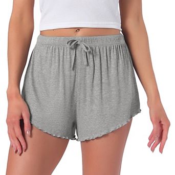 Women's Shorts Scalloped Hem Elastic Waist Adjustable Drawstring Ruffle Soft Cozy Sleepwear
