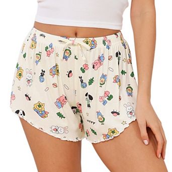 Women's Shorts Scalloped Hem Elastic Waist Adjustable Drawstring Ruffle Soft Cozy Sleepwear