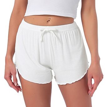 Women's Shorts Scalloped Hem Elastic Waist Adjustable Drawstring Ruffle Soft Cozy Sleepwear