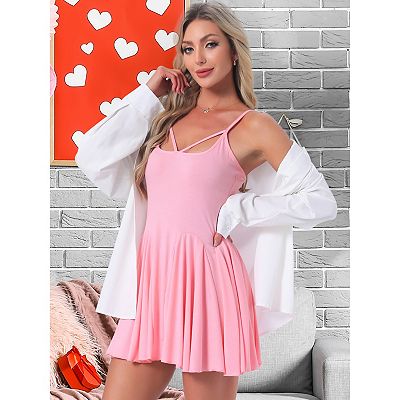 Women's Nightgown Ruffle Pleated Spaghetti Strap Flowy Babydoll Chemise Camisole Mini Pajama Dress
