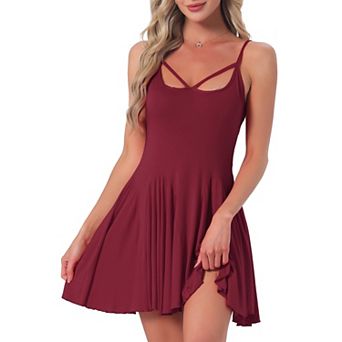 Women's Nightgown Ruffle Pleated Spaghetti Strap Flowy Babydoll Chemise Camisole Mini Pajama Dress