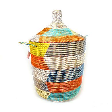 Dou Lid Storage Basket Stripe Multicolour Medium Storage