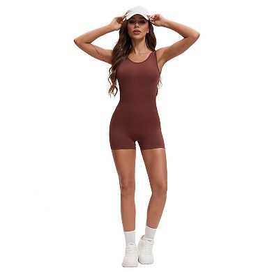 3 Packs Women's Workout Jumpsuits Backless Tummy Control Jumpsuits V Back Yoga Romper