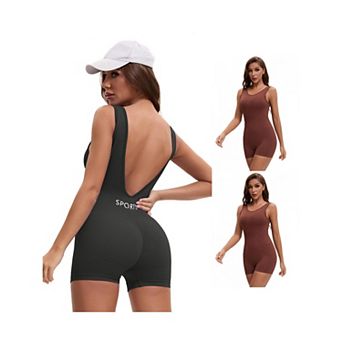3 Packs Women's Workout Jumpsuits Backless Tummy Control Jumpsuits V Back Yoga Romper